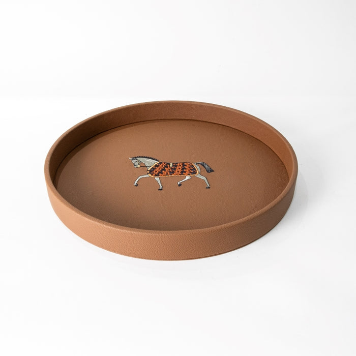 ROUND TRAY WITH EMBROIDERY HORSE D42CM (202042185)