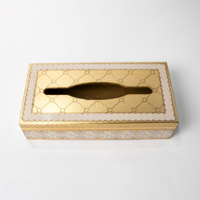 CALFUCCI WOODEN TISSUE BOX IVORY/GOLD (202140038)