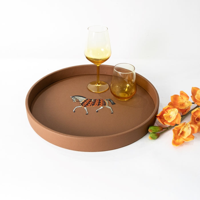 ROUND TRAY WITH EMBROIDERY HORSE D42CM (202042185)