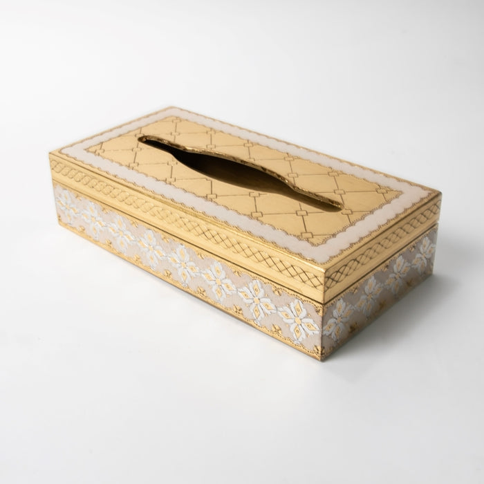 CALFUCCI WOODEN TISSUE BOX IVORY/GOLD (202140038)