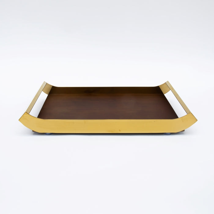 DAZHANG-RECT.TRAY WOOD&STAINLESS STEEL GOLD 44X26 (202107490)