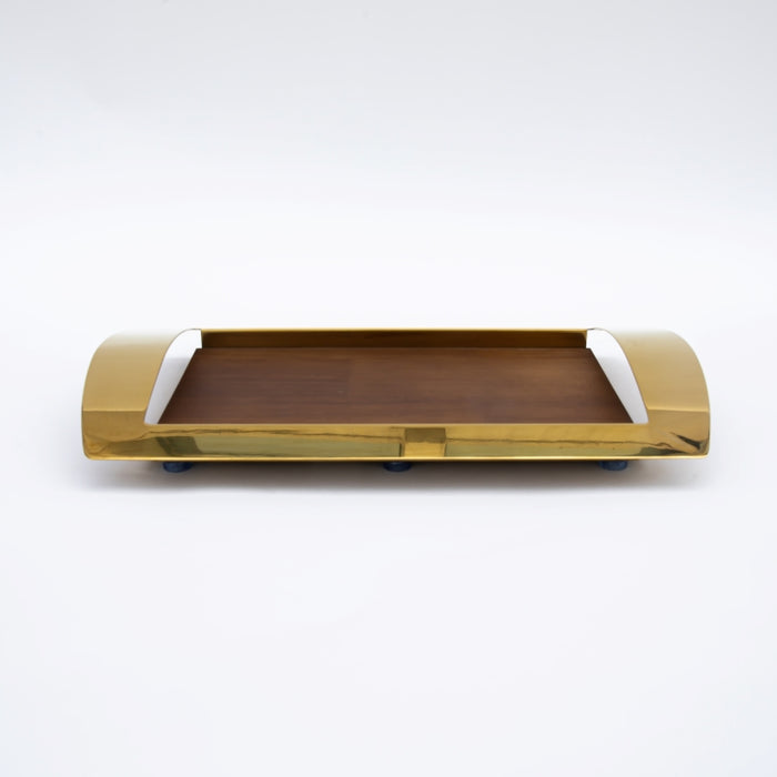 DAZHANG-RECT.TRAY WOOD & STAINLESS STEEL GOLD 41X24CM (202107494)