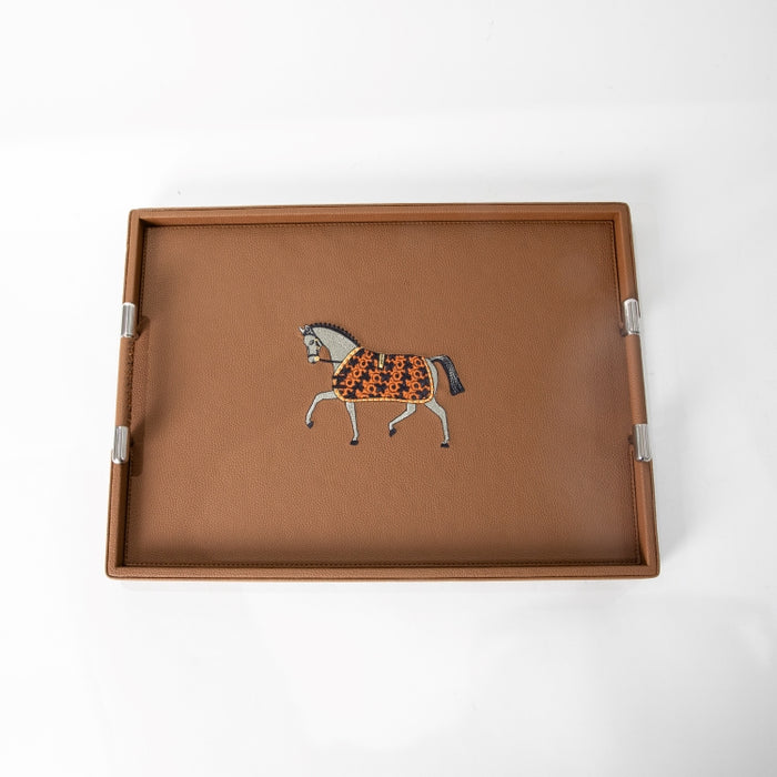 RECT.TRAY WITH HANDLE & EMBROIDERY HORSE 45CMX33CM (202042188)