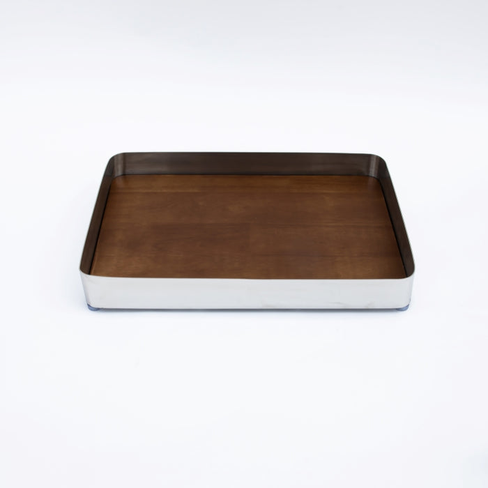 DAZHANG-RECT.TRAY WOOD&STAINLESS STEEL SLVR 40X29CM (202107491)