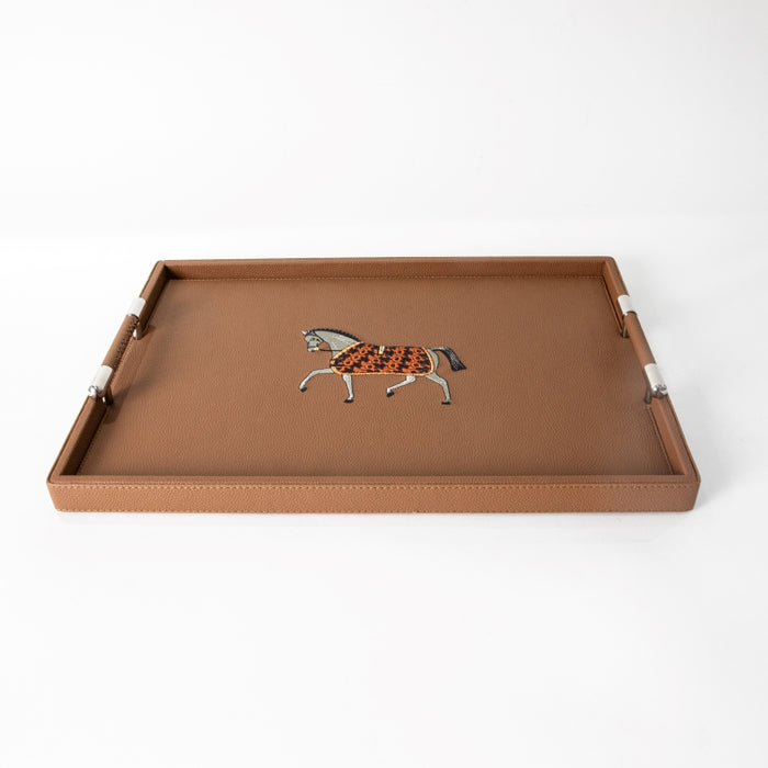 RECT.TRAY WITH HANDLE & EMBROIDERY HORSE 45CMX33CM (202042188)