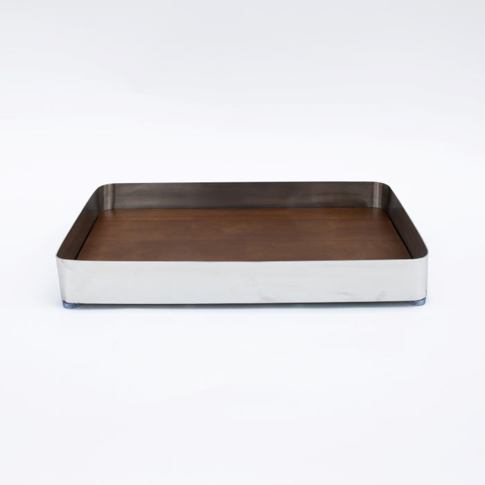 DAZHANG-RECT.TRAY WOOD&STAINLESS STEEL SLVR 40X29CM (202107491)