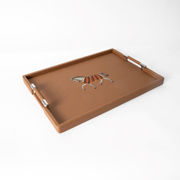 RECT.TRAY WITH HANDLE & EMBROIDERY HORSE 45CMX33CM (202042188)