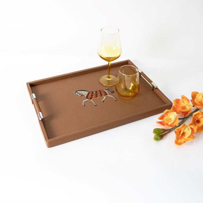 RECT.TRAY WITH HANDLE & EMBROIDERY HORSE 45CMX33CM (202042188)