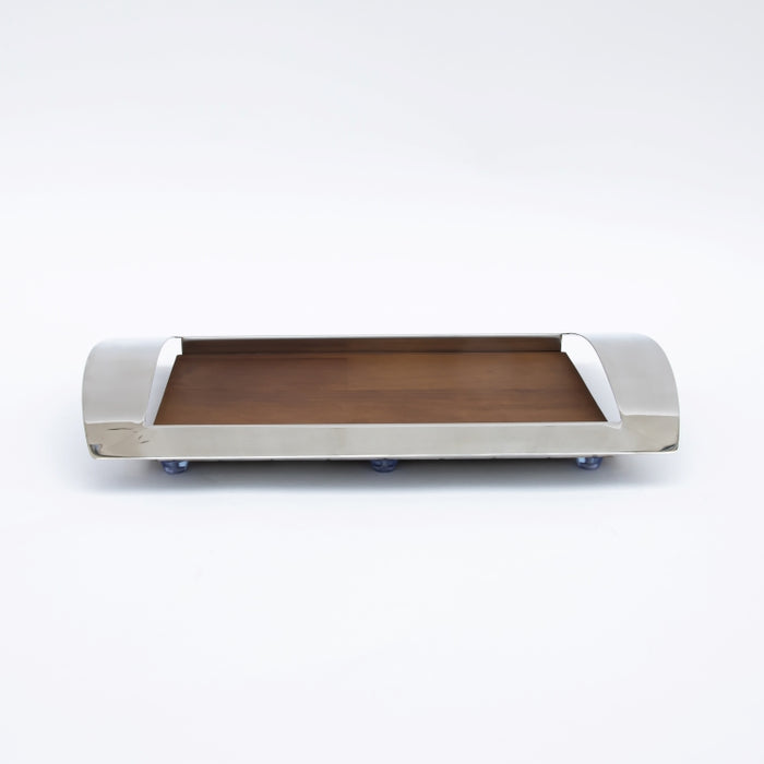 DAZHANG-RECT.TRAY WOOD&STAINLESS STEEL SLV 41X24CM (202107493)
