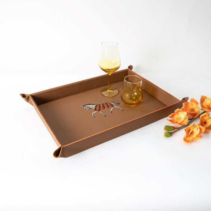 VALET TRAY LARGE WITH EMBROIDERY HORSE 48CMX35CM (202042183)