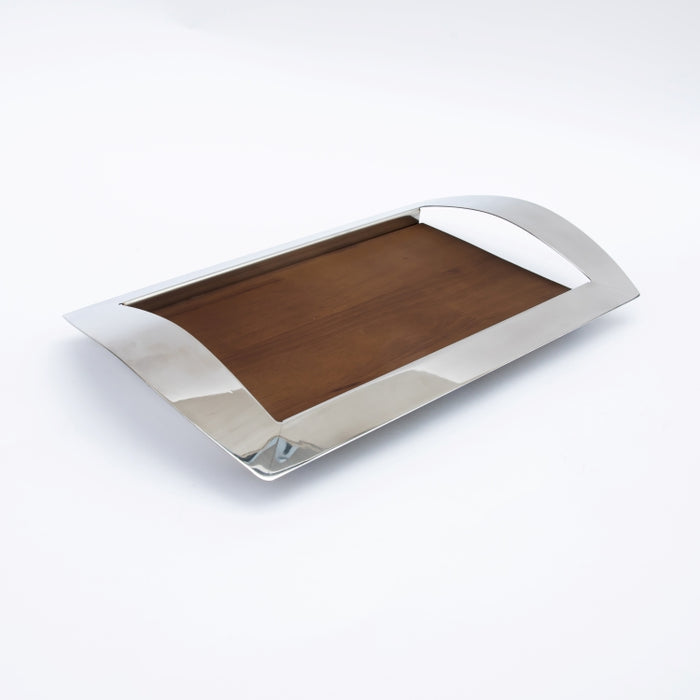 DAZHANG-RECT.TRAY WOOD&STAINLESS STEEL SLV 41X24CM (202107493)