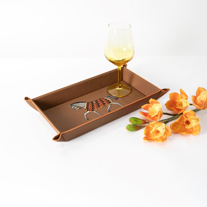 VALET TRAY RECT.SMALL WITH EMBROIDERY HORSE 34CMX19CM (202042184)