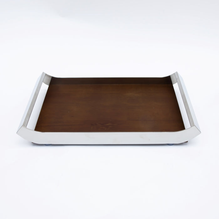 DAZHANG-RECT TRAY WOOD&STAINLESS STEEL SLV 44X26CM (202107489)