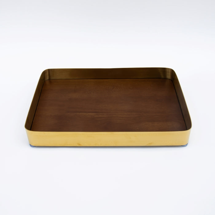 DAZHANG-RECT.TRAY WOOD & STAINLESS STEEL GOLD 40X29CM (202107492)