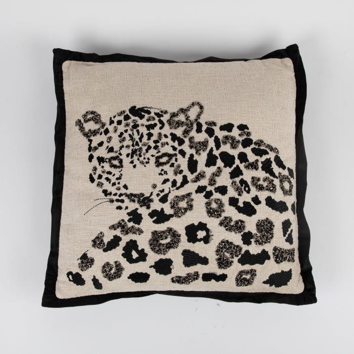 CUSHION LEOPARD NAT/BLACK 45X45 (327131007)