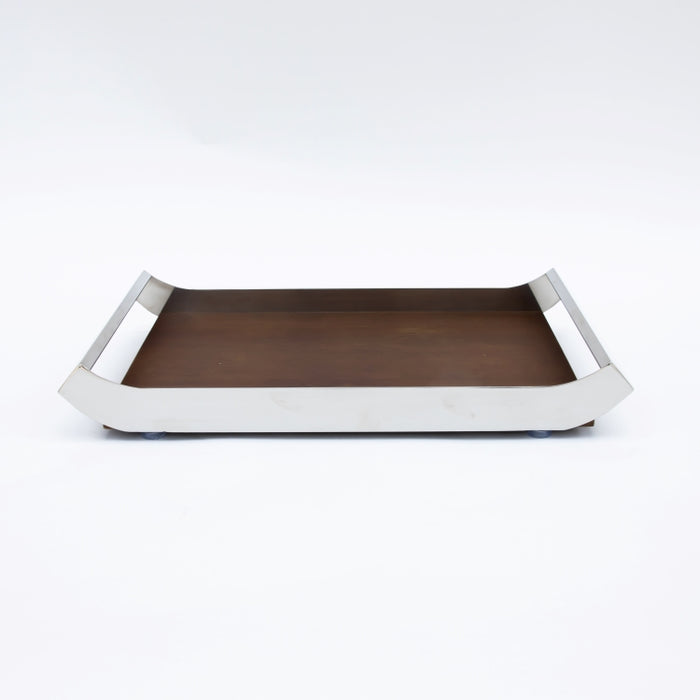 DAZHANG-RECT TRAY WOOD&STAINLESS STEEL SLV 44X26CM (202107489)