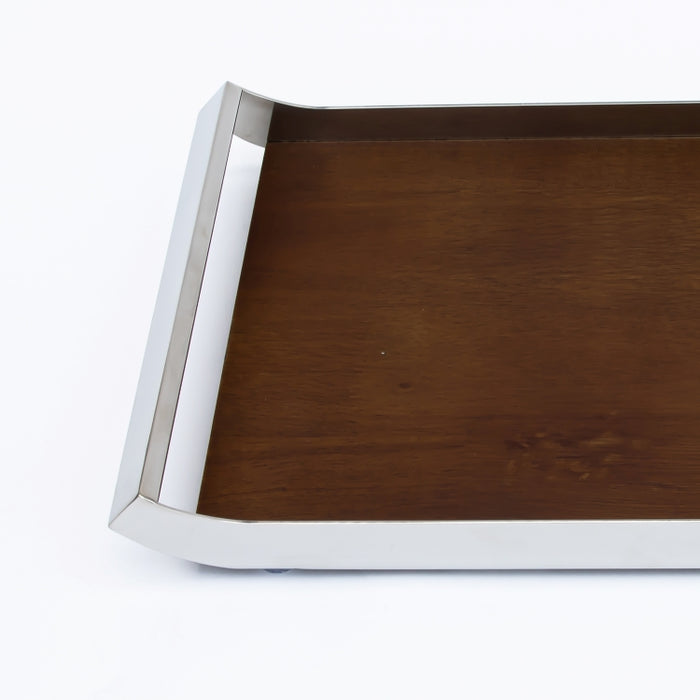 DAZHANG-RECT TRAY WOOD&STAINLESS STEEL SLV 44X26CM (202107489)