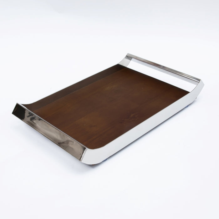 DAZHANG-RECT TRAY WOOD&STAINLESS STEEL SLV 44X26CM (202107489)
