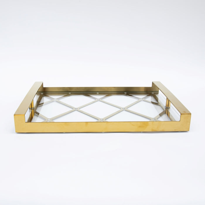 DAZHANG-GLASS TRAY NICKEL PLT GOLD 48X34CM (202107528)