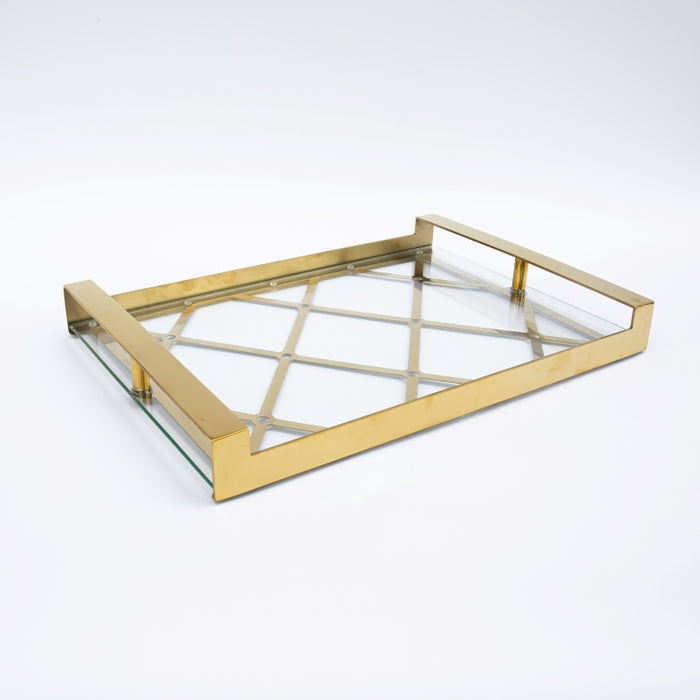 DAZHANG-GLASS TRAY NICKEL PLT GOLD 48X34CM (202107528)