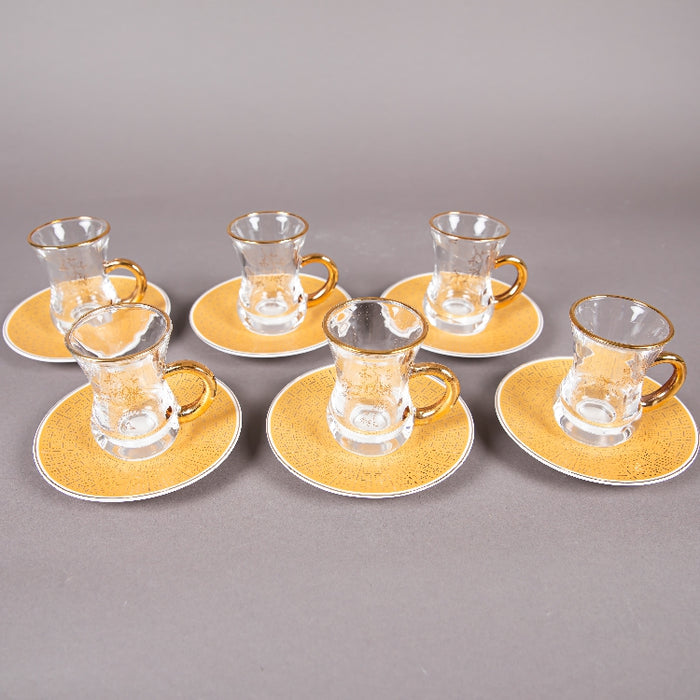 FOSUNY SET OF 6 GLASS CUP & SAUCER WHITE/GOLD (202028796)